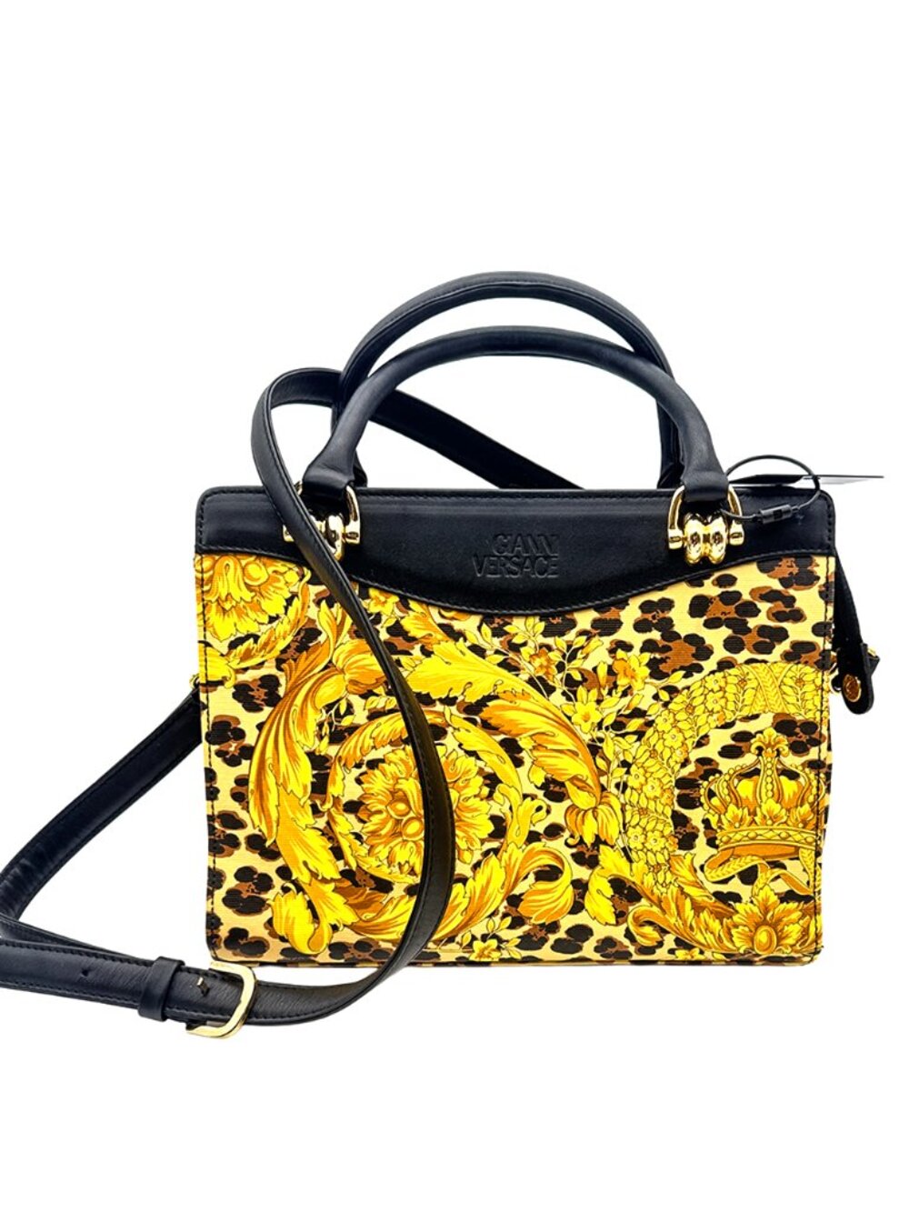 Gianni Versace Sunburst Leather and Canvas Tote Bag with Strap
